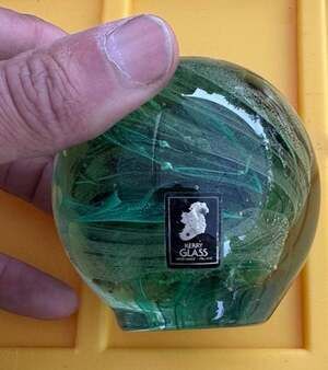 Vintage Hand Blown Kerry Glass Green Swirl Apple Paperweight Ireland
